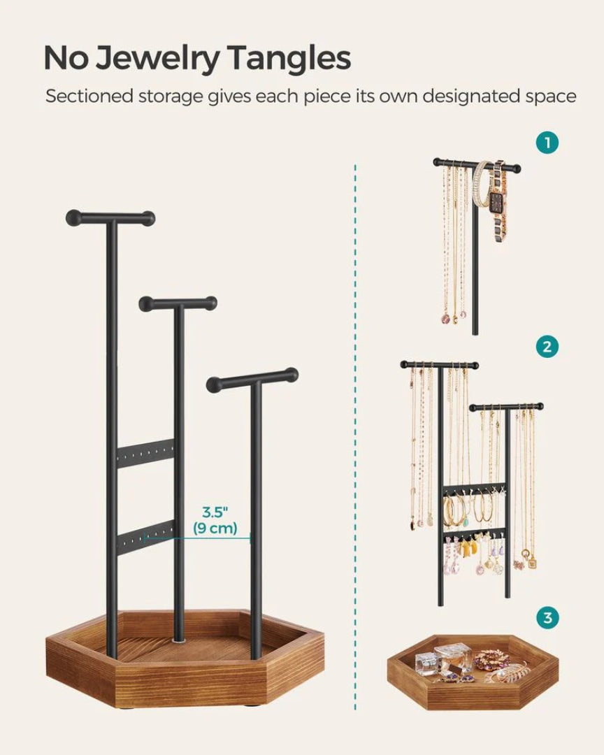 Jewelry Holder Stand With Metal Frame And Tray – product view 10 | Amaraloft