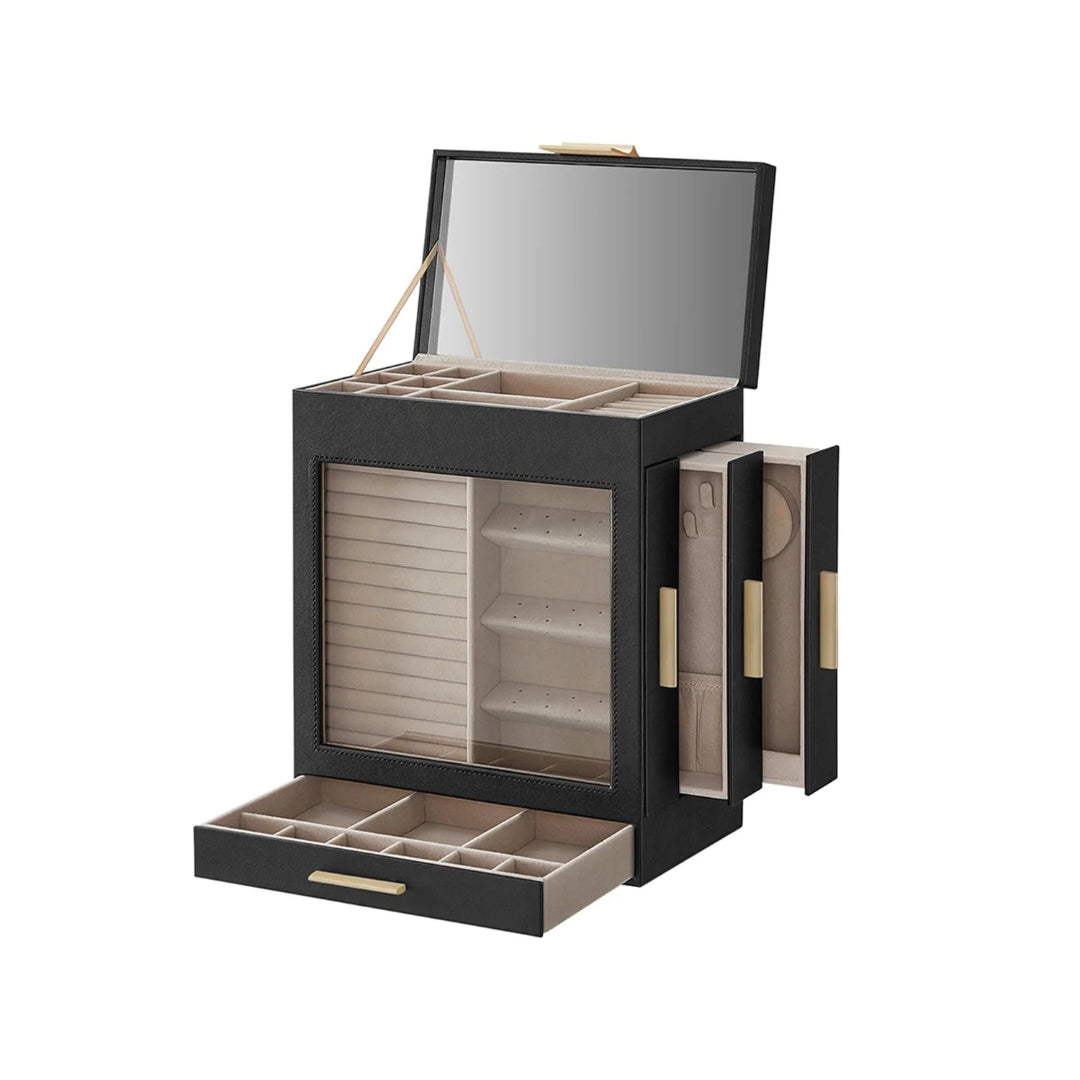 Jewelry Organizer Box With Mirror 5 Layer And Side Drawers – product view 2 | Amaraloft