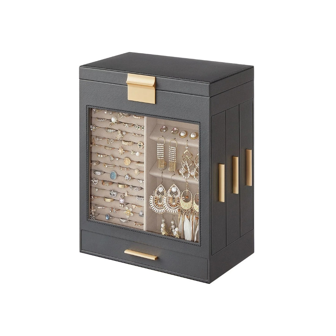Jewelry Organizer Box With Mirror 5 Layer And Side Drawers – product view 6 | Amaraloft