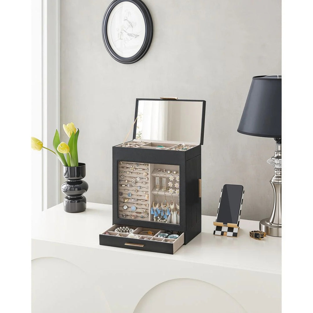 Jewelry Organizer Box With Mirror 5 Layer And Side Drawers – product view 16 | Amaraloft