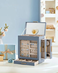 Jewelry Organizer Box With Mirror 5 Layer And Side Drawers – product view 18 | Amaraloft