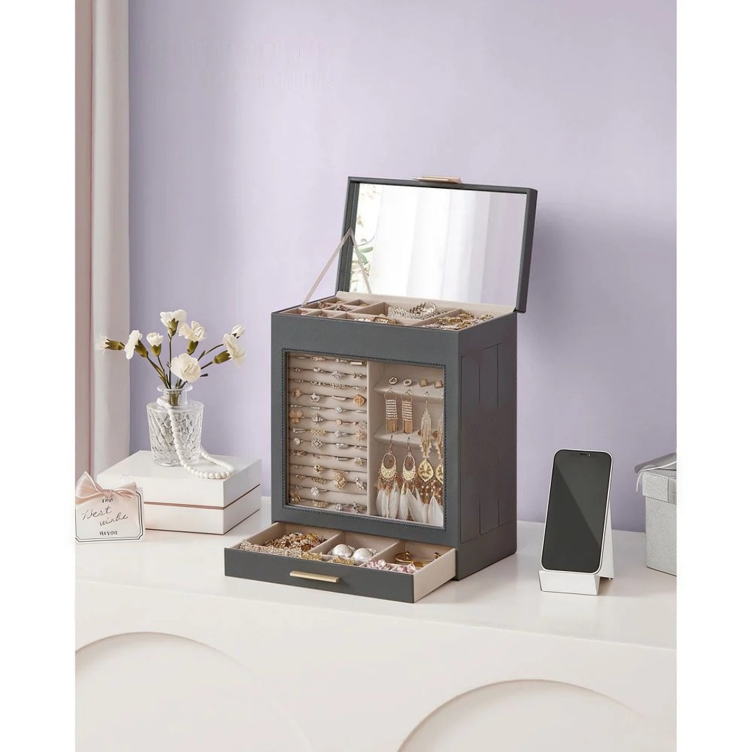 Jewelry Organizer Box With Mirror 5 Layer And Side Drawers – product view 20 | Amaraloft
