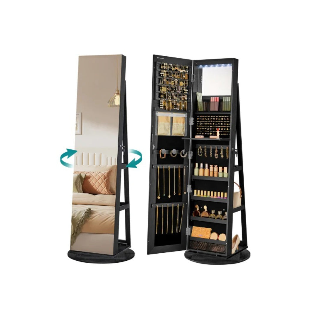 Jewelry Organizer Cabinet With Mirror LED Lights And Storage – product view 5 | Amaraloft