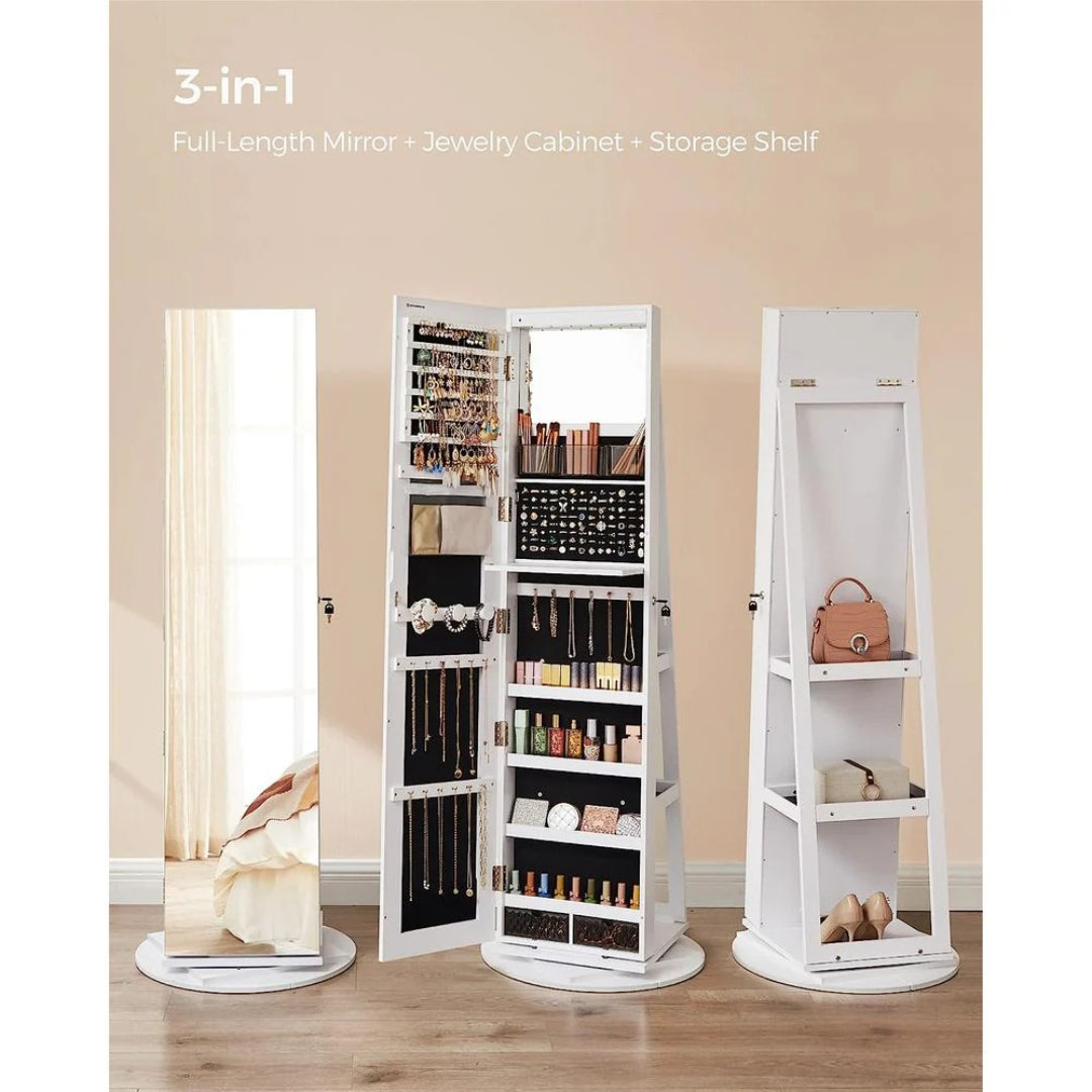 Jewelry Organizer Cabinet With Mirror LED Lights And Storage – product view 7 | Amaraloft