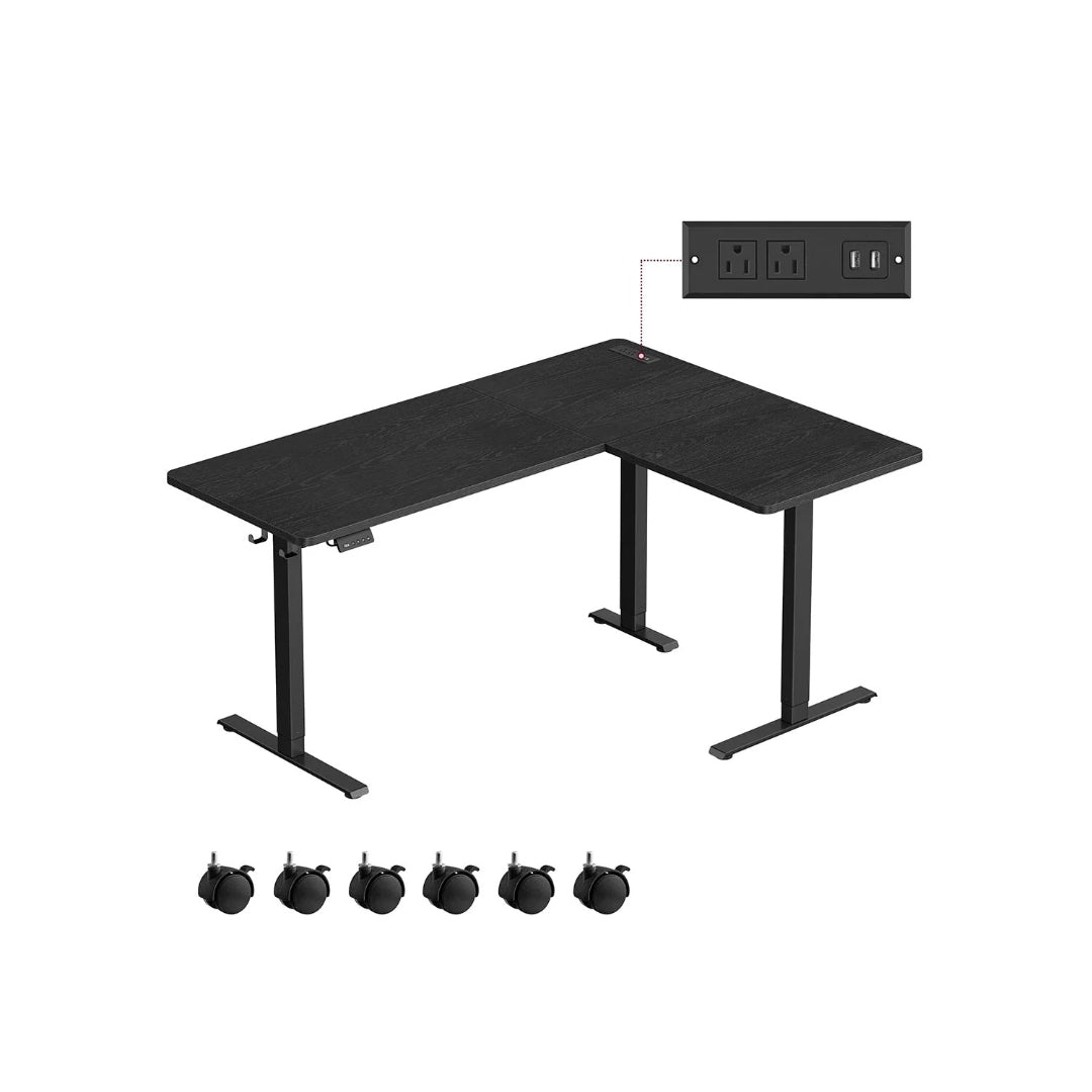 L Shaped Electric Standing Desk With Power Outlets – product view 2 | Amaraloft