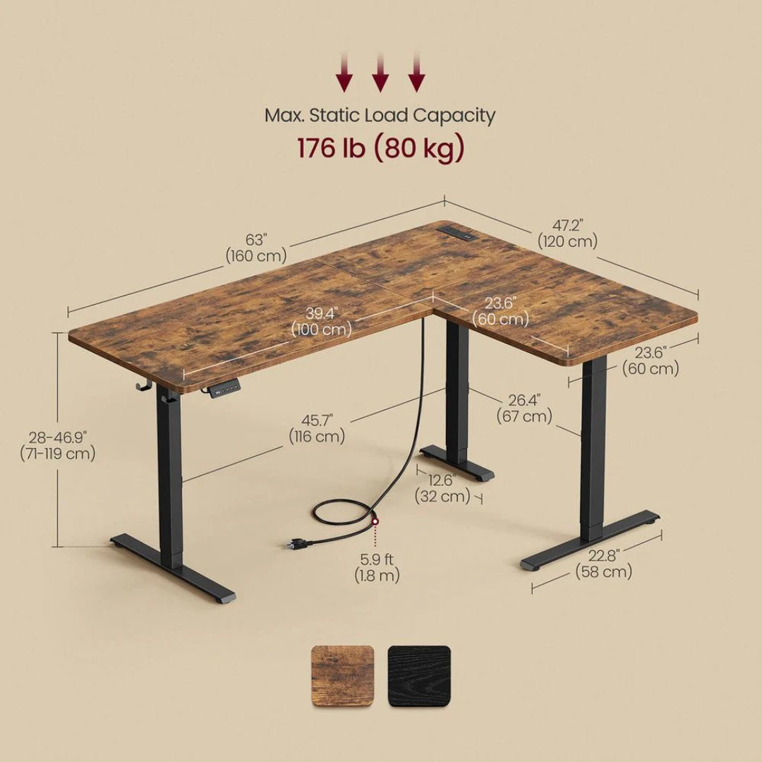 L Shaped Electric Standing Desk With Power Outlets – product view 7 | Amaraloft