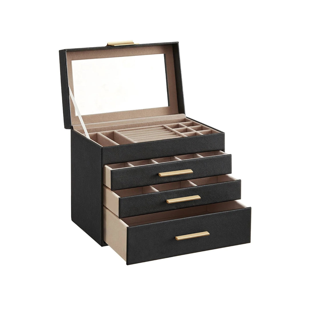 Large Jewelry Box With Glass Lid 4 Or 6 Layer Organizer – product view 2 | Amaraloft