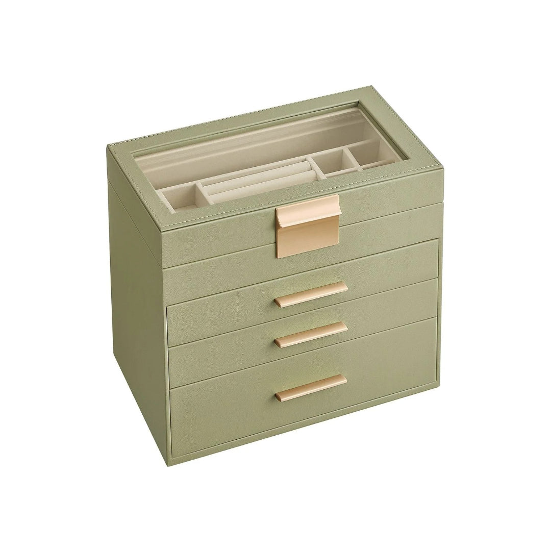 Large Jewelry Box With Glass Lid 4 Or 6 Layer Organizer – product view 5 | Amaraloft