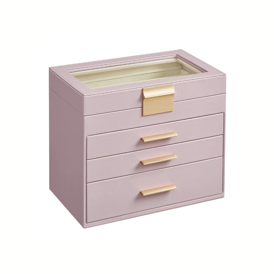 Large Jewelry Box With Glass Lid 4 Or 6 Layer Organizer – product view 7 | Amaraloft