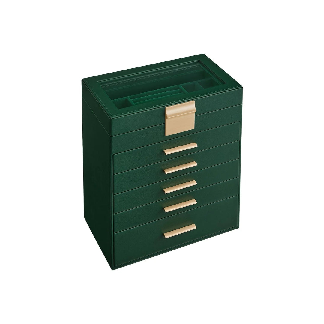 Large Jewelry Box With Glass Lid 4 Or 6 Layer Organizer – product view 9 | Amaraloft