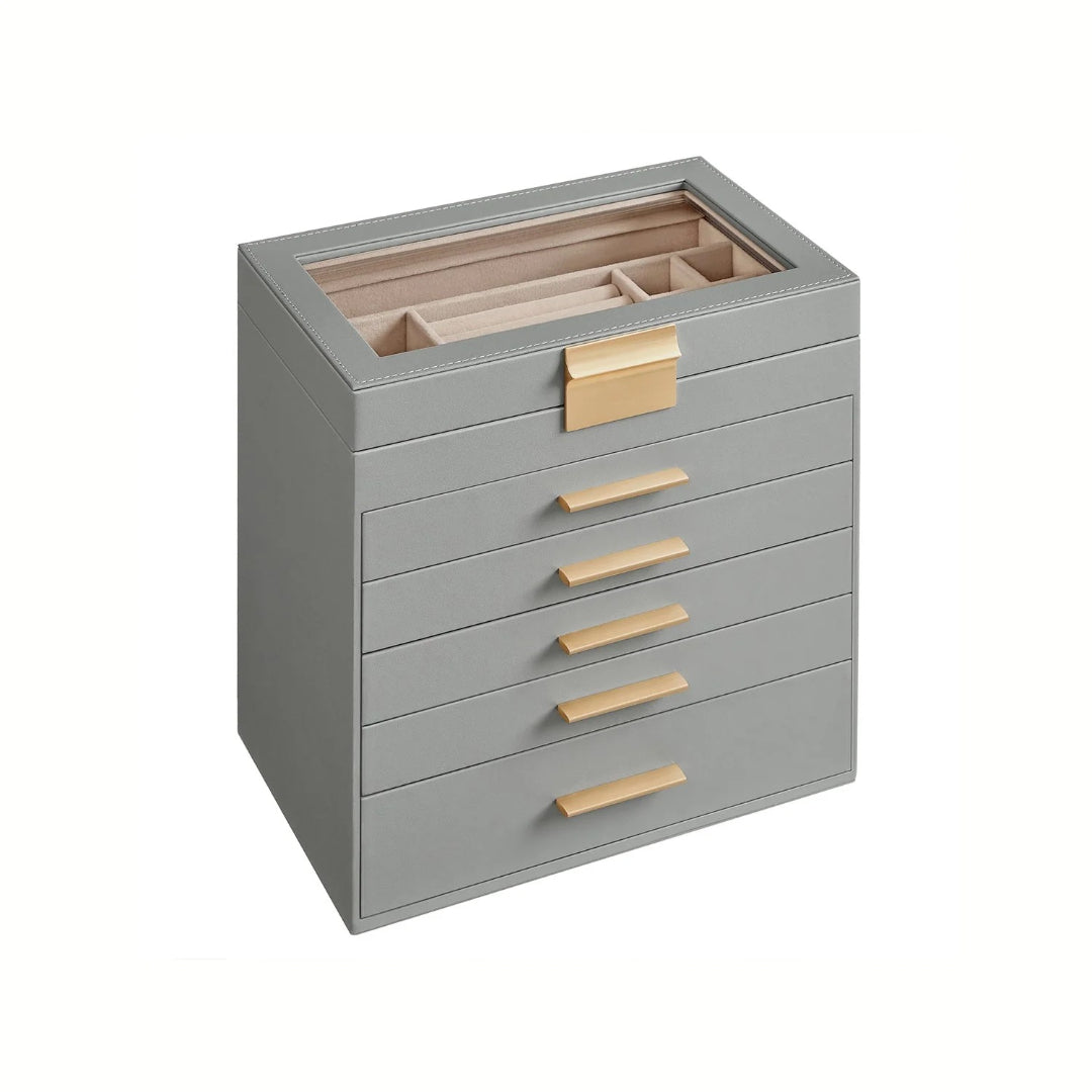 Large Jewelry Box With Glass Lid 4 Or 6 Layer Organizer – product view 11 | Amaraloft