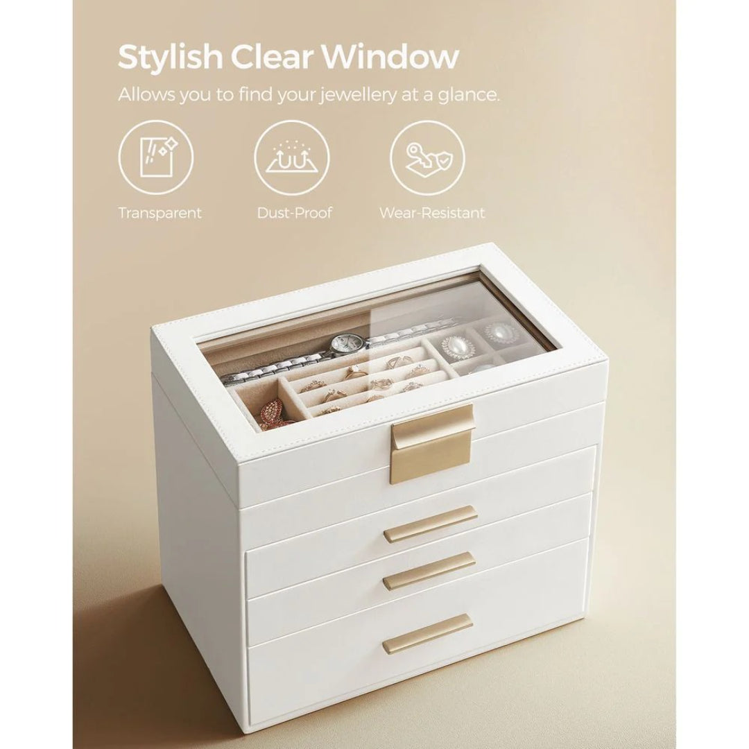 Large Jewelry Box With Glass Lid 4 Or 6 Layer Organizer – product view 15 | Amaraloft
