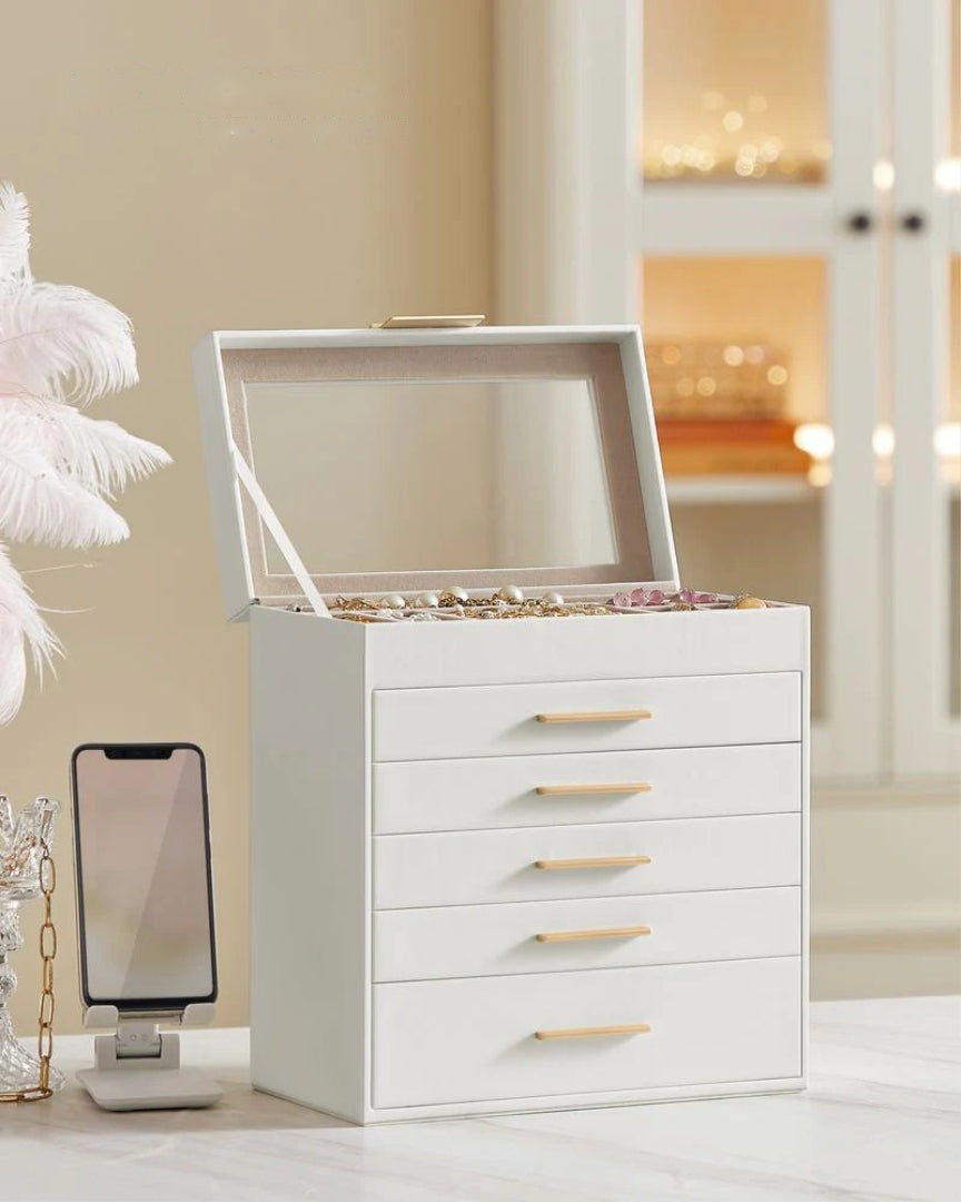 Large Jewelry Box With Glass Lid 4 Or 6 Layer Organizer – product view 19 | Amaraloft