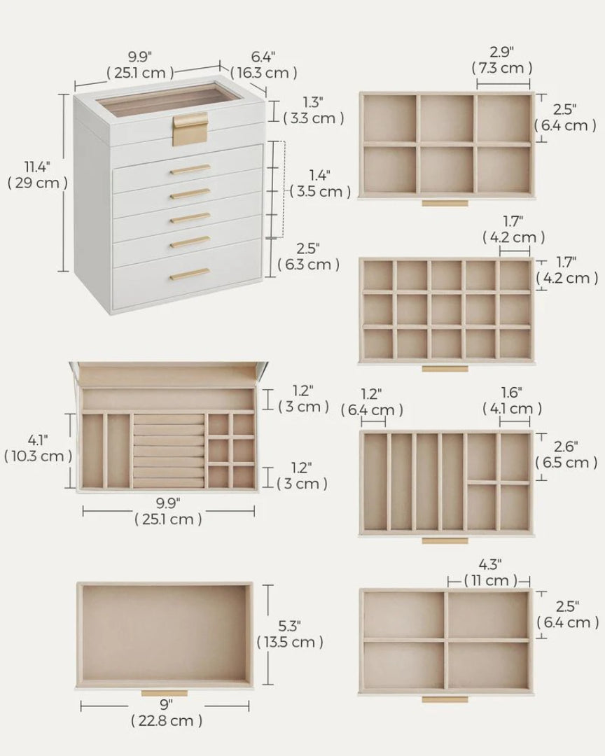 Large Jewelry Box With Glass Lid 4 Or 6 Layer Organizer – product view 20 | Amaraloft