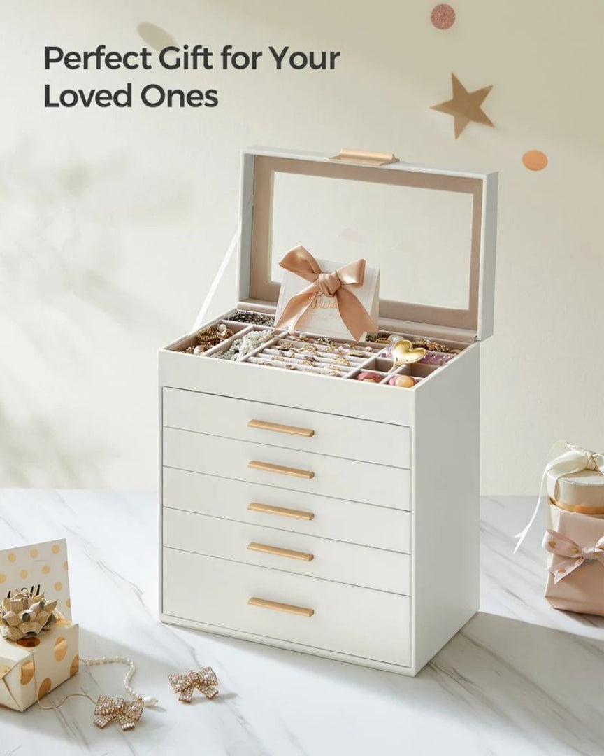 Large Jewelry Box With Glass Lid 4 Or 6 Layer Organizer – product view 21 | Amaraloft