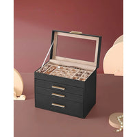 Large Jewelry Box With Glass Lid 4 Or 6 Layer Organizer – product view 22 | Amaraloft