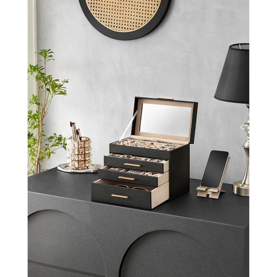 Large Jewelry Box With Glass Lid 4 Or 6 Layer Organizer – product view 23 | Amaraloft