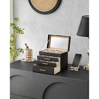 Large Jewelry Box With Glass Lid 4 Or 6 Layer Organizer – product view 23 | Amaraloft