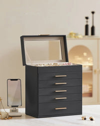 Large Jewelry Box With Glass Lid 4 Or 6 Layer Organizer – product view 24 | Amaraloft