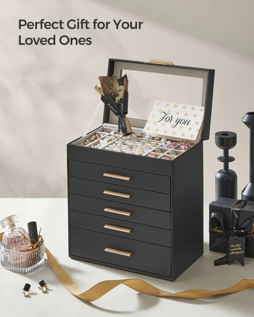 Large Jewelry Box With Glass Lid 4 Or 6 Layer Organizer – product view 25 | Amaraloft