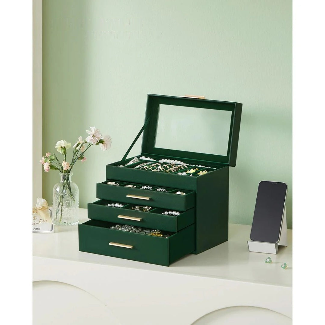 Large Jewelry Box With Glass Lid 4 Or 6 Layer Organizer – product view 26 | Amaraloft