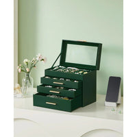 Large Jewelry Box With Glass Lid 4 Or 6 Layer Organizer – product view 26 | Amaraloft