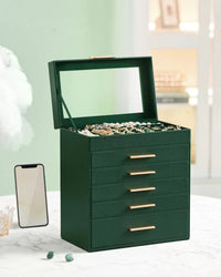 Large Jewelry Box With Glass Lid 4 Or 6 Layer Organizer – product view 28 | Amaraloft