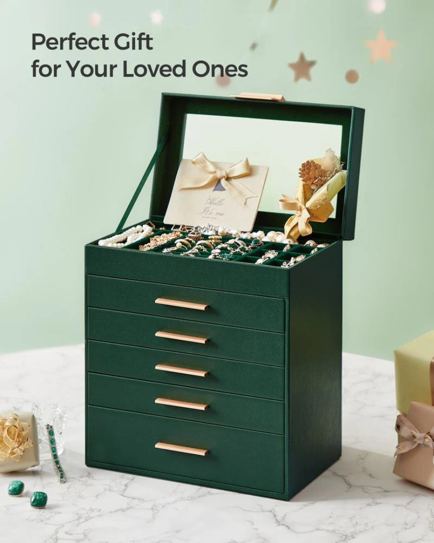 Large Jewelry Box With Glass Lid 4 Or 6 Layer Organizer – product view 29 | Amaraloft