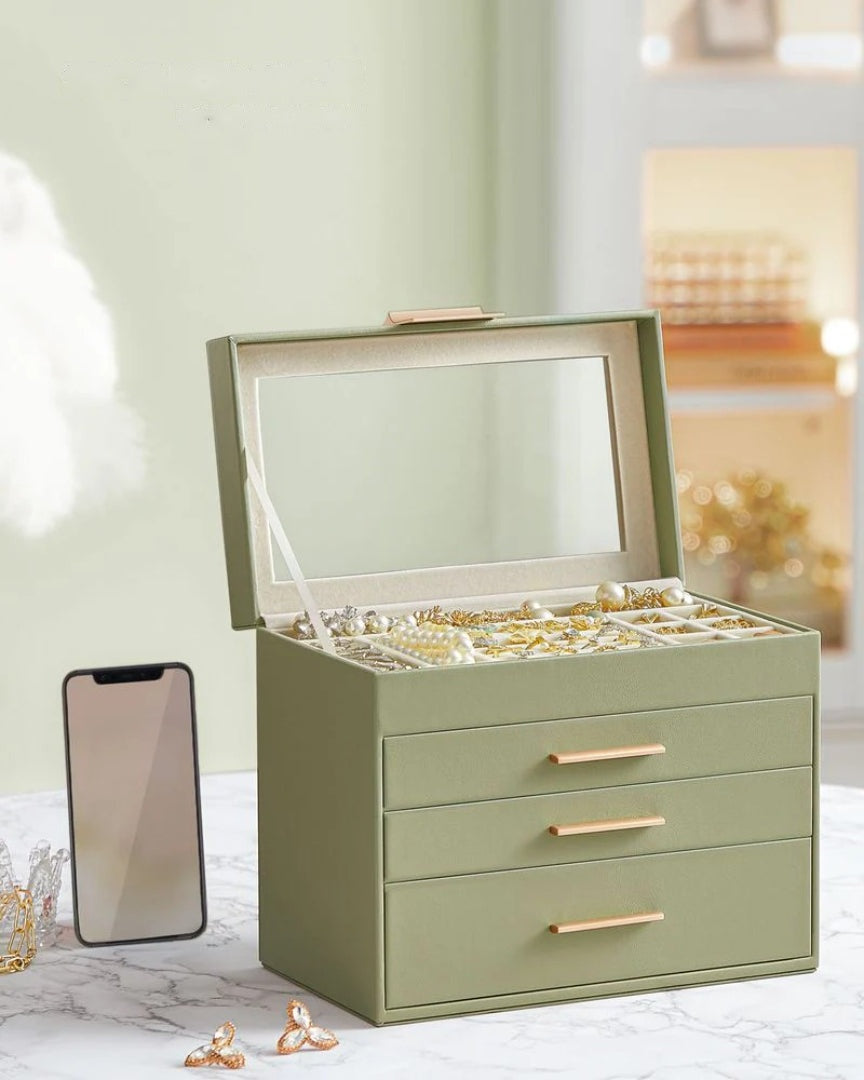 Large Jewelry Box With Glass Lid 4 Or 6 Layer Organizer – product view 31 | Amaraloft