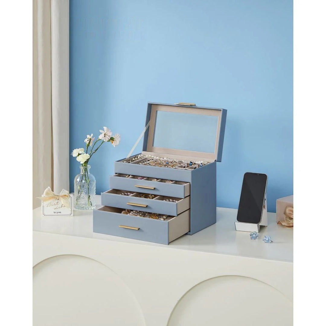 Large Jewelry Box With Glass Lid 4 Or 6 Layer Organizer – product view 32 | Amaraloft