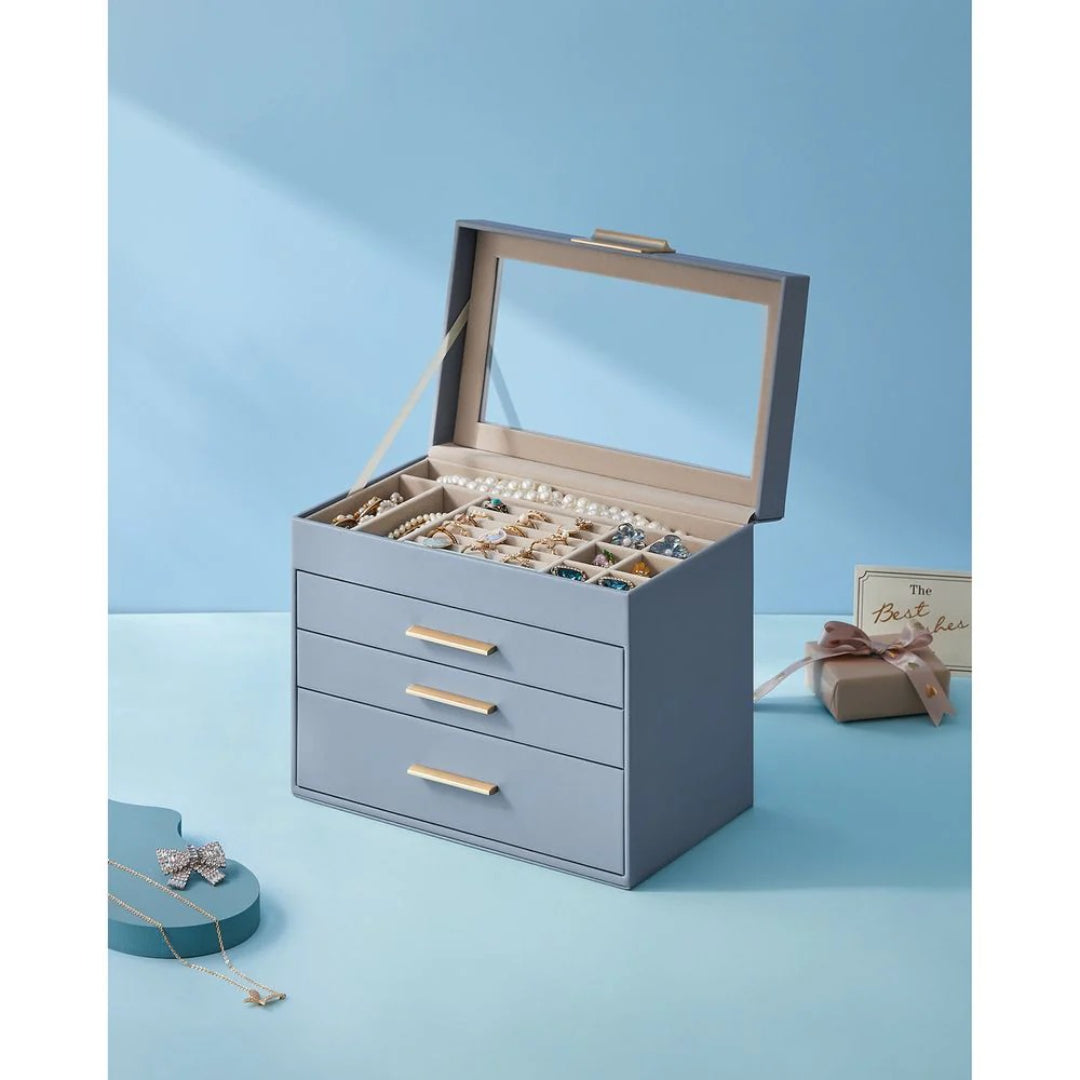 Large Jewelry Box With Glass Lid 4 Or 6 Layer Organizer – product view 33 | Amaraloft