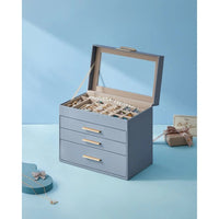 Large Jewelry Box With Glass Lid 4 Or 6 Layer Organizer – product view 33 | Amaraloft