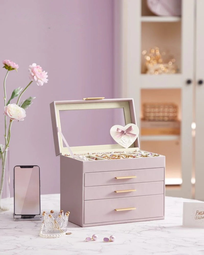 Large Jewelry Box With Glass Lid 4 Or 6 Layer Organizer – product view 34 | Amaraloft