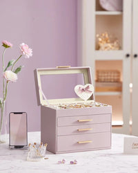 Large Jewelry Box With Glass Lid 4 Or 6 Layer Organizer – product view 34 | Amaraloft