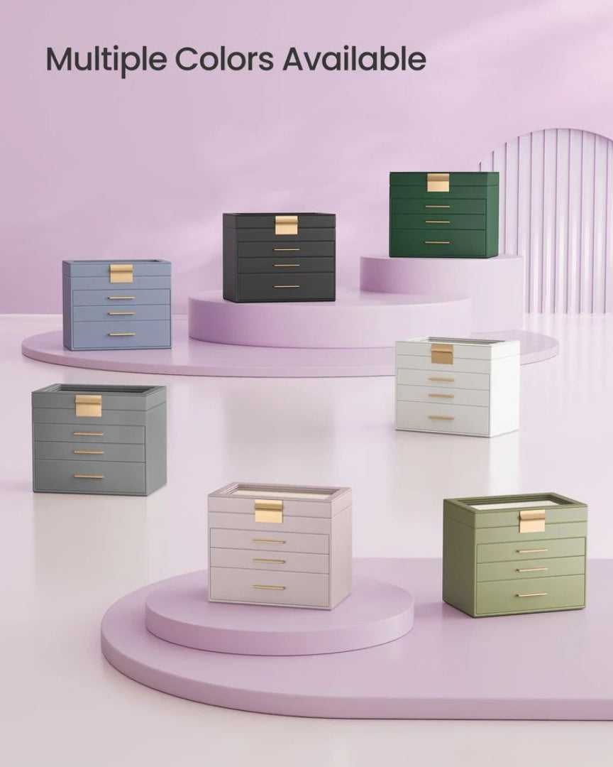 Large Jewelry Box With Glass Lid 4 Or 6 Layer Organizer – product view 35 | Amaraloft