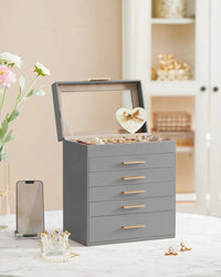 Large Jewelry Box With Glass Lid 4 Or 6 Layer Organizer – product view 36 | Amaraloft