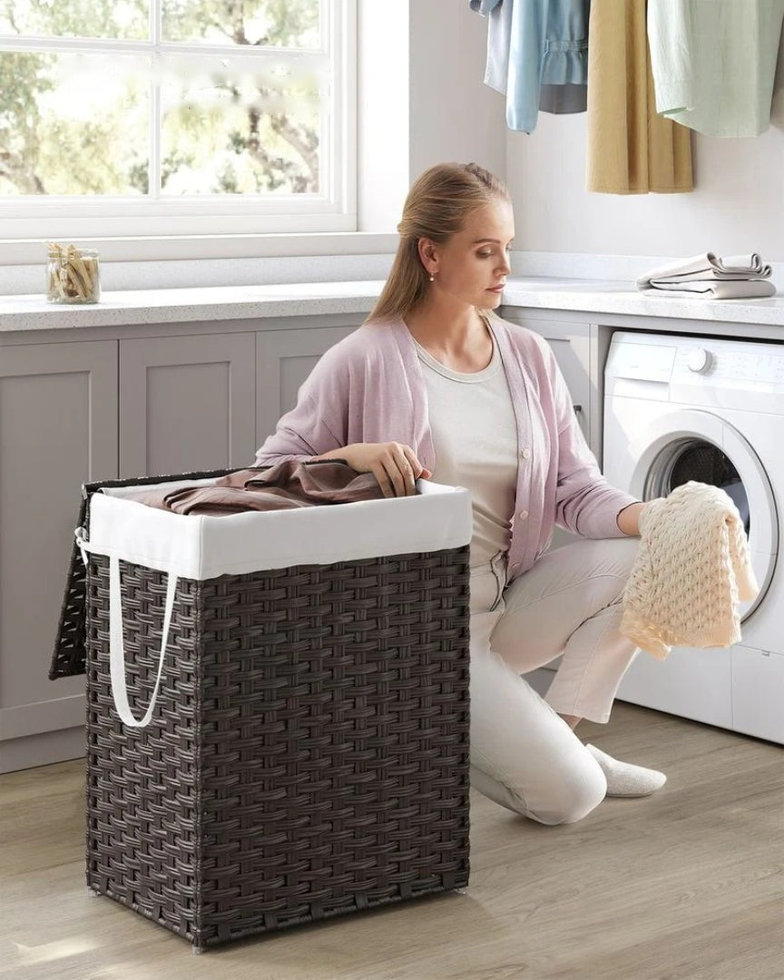 Laundry Basket With Lid 23.8 Gallon Rattan Hamper 23.6in High – product view 12 | Amaraloft