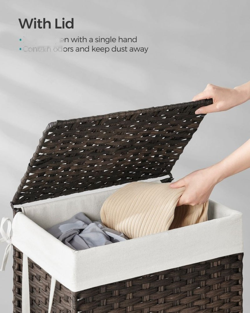Laundry Basket With Lid 23.8 Gallon Rattan Hamper 23.6in High – product view 13 | Amaraloft