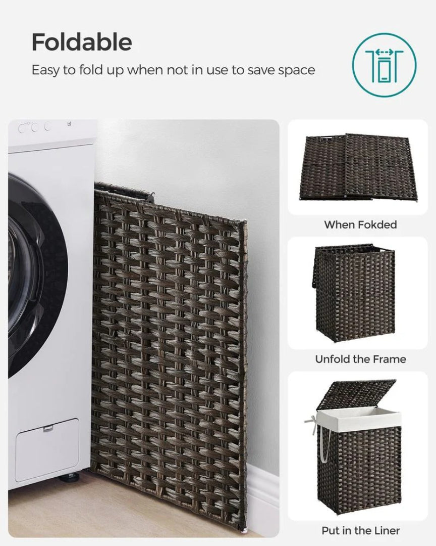 Laundry Basket With Lid 23.8 Gallon Rattan Hamper 23.6in High – product view 18 | Amaraloft