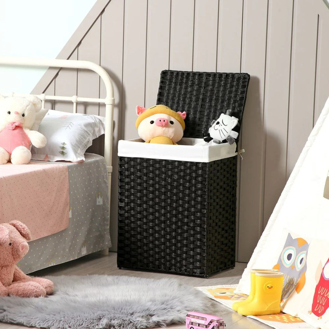Laundry Basket With Lid 23.8 Gallon Rattan Hamper 23.6in High – product view 21 | Amaraloft