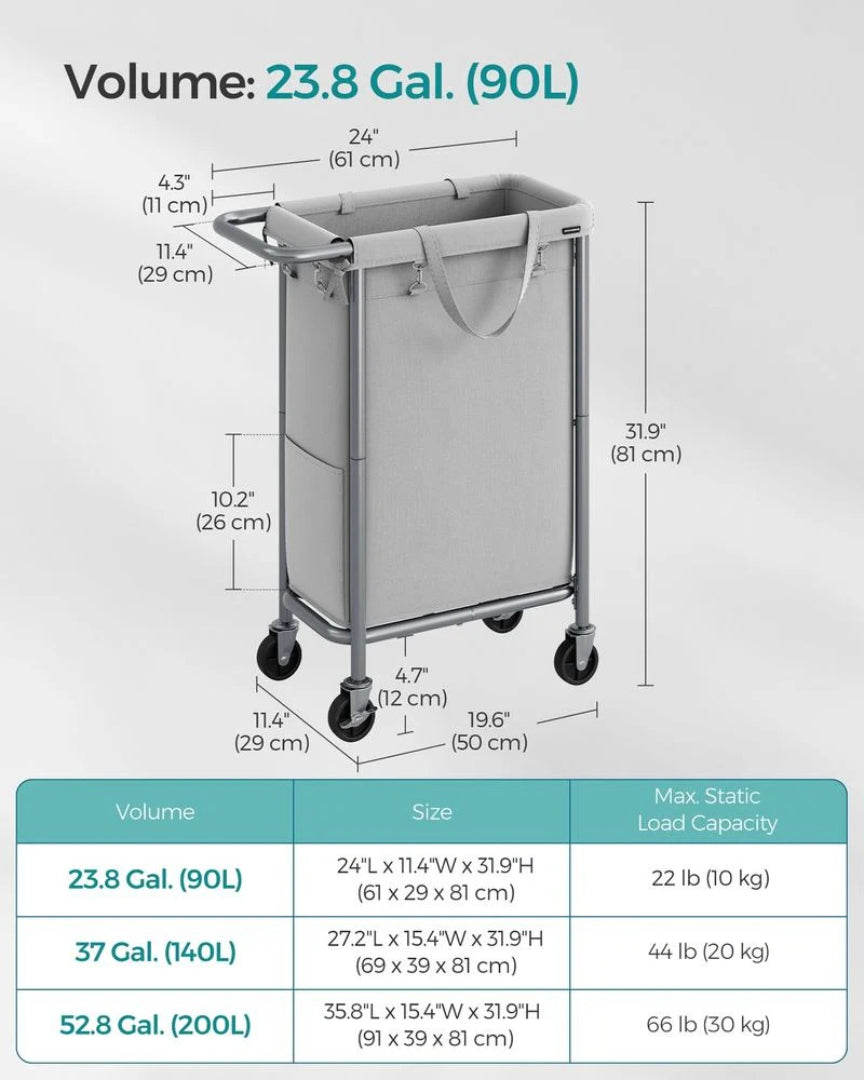 Laundry Basket With Wheels 23.8 Gallon Slim Hamper 31.9in High – product view 7 | Amaraloft