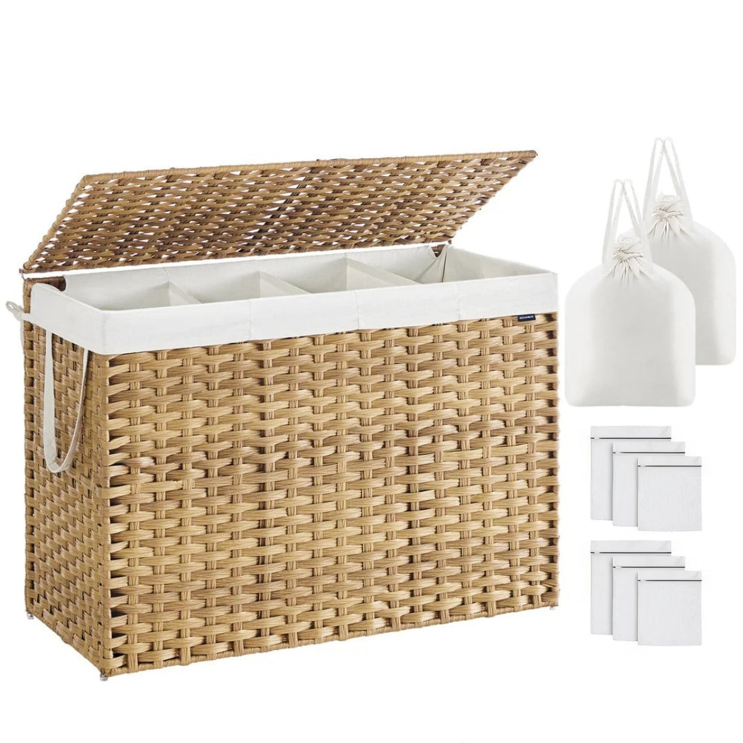 Laundry Hamper With Lid 34 Gallon 2 Section Rattan Basket – product view 5 | Amaraloft