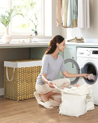 Laundry Hamper With Lid 34 Gallon 2 Section Rattan Basket – product view 6 | Amaraloft
