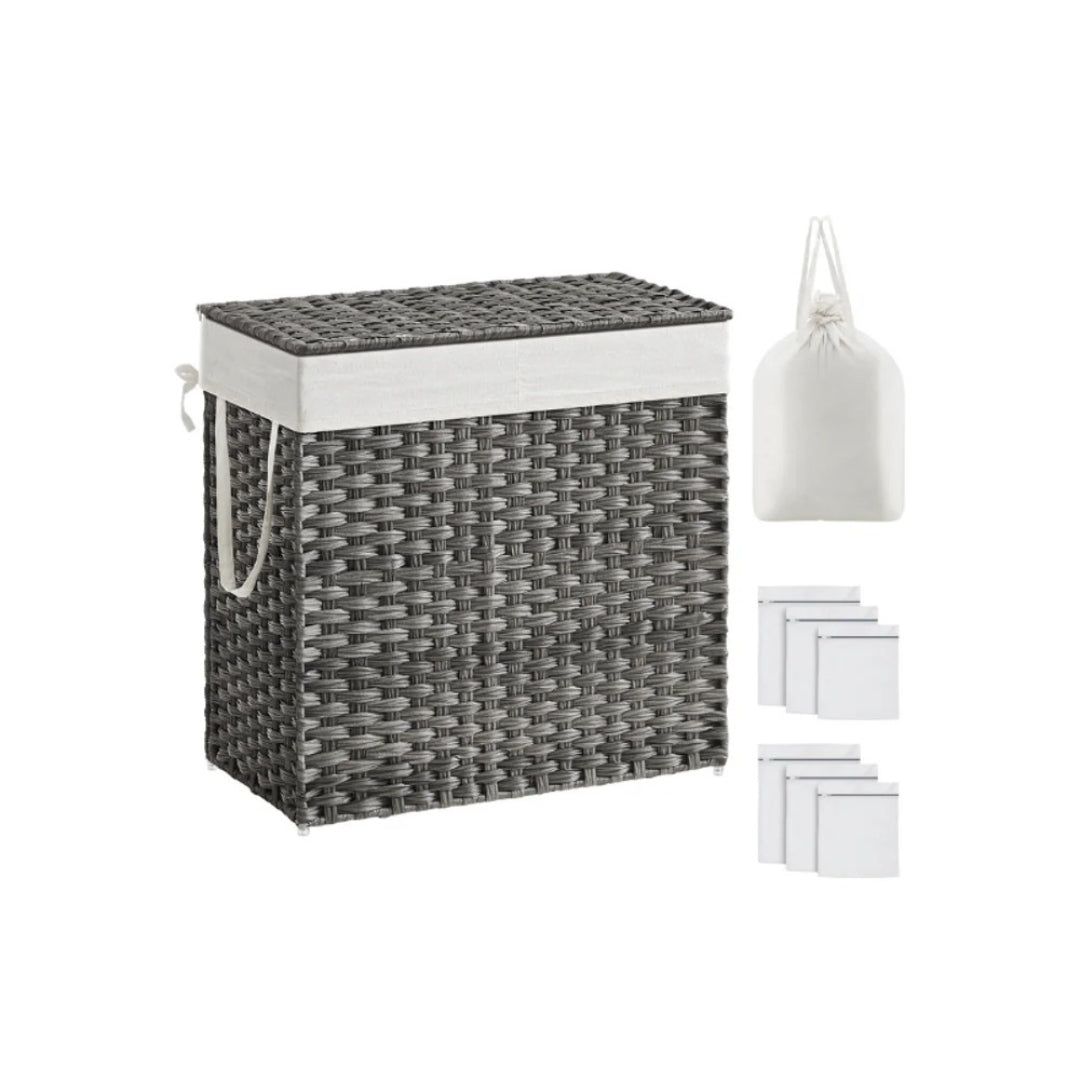 Laundry Hamper With Lid 34 Gallon 2 Section Rattan Basket – product view 17 | Amaraloft