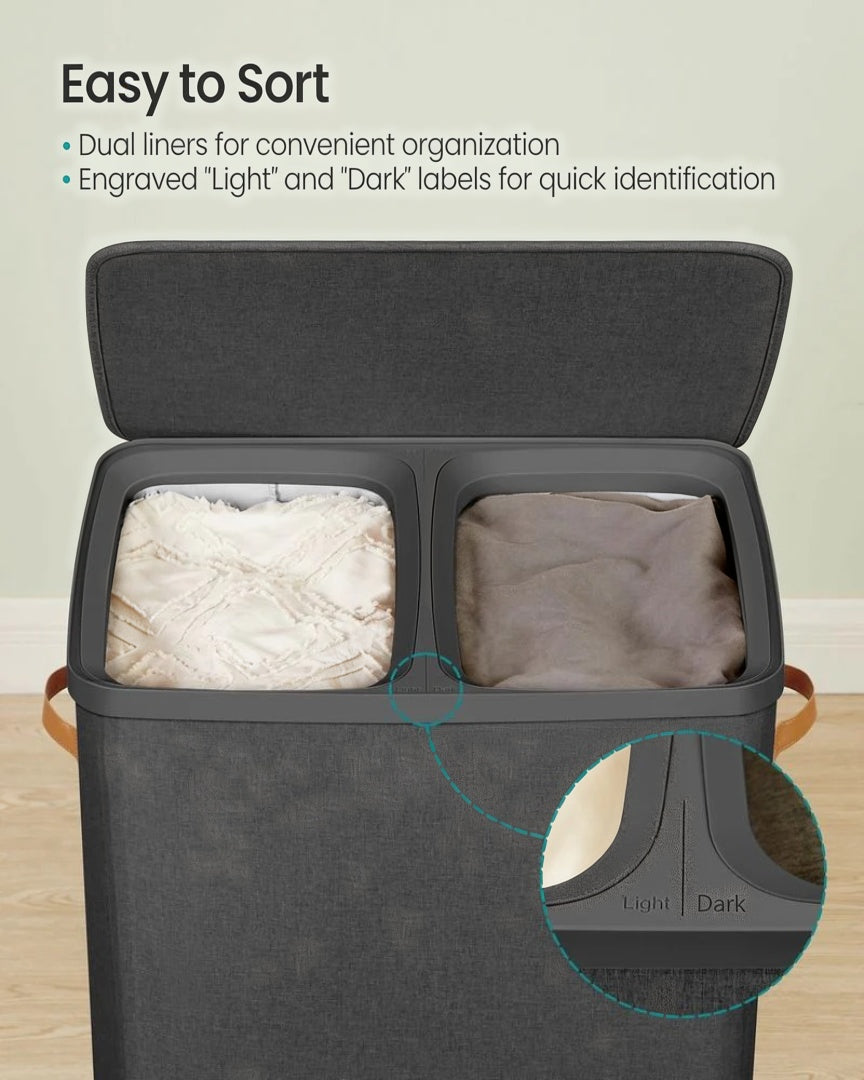 Laundry Hamper With Lid 44.9 Gallon 2 Compartment Sorter – product view 5 | Amaraloft