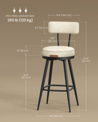 Leather Bar Stools With Backs, 360 Degree Swivel Seat 35.8 Or 39.8 Inch - product photo 82