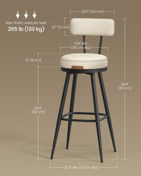 Leather Bar Stools With Backs, 360 Degree Swivel Seat 35.8 Or 39.8 Inch - product photo 88