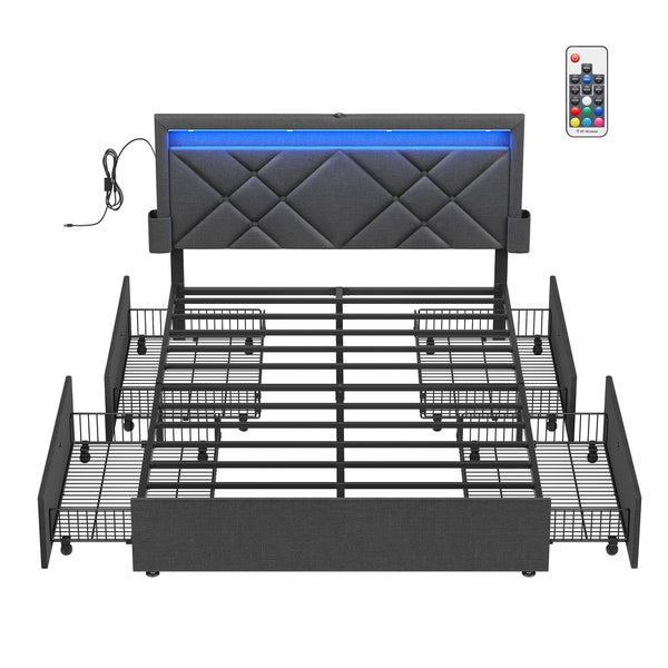 LED Bed Frame Queen Size With Headboard And 4 Drawers - product photo 01