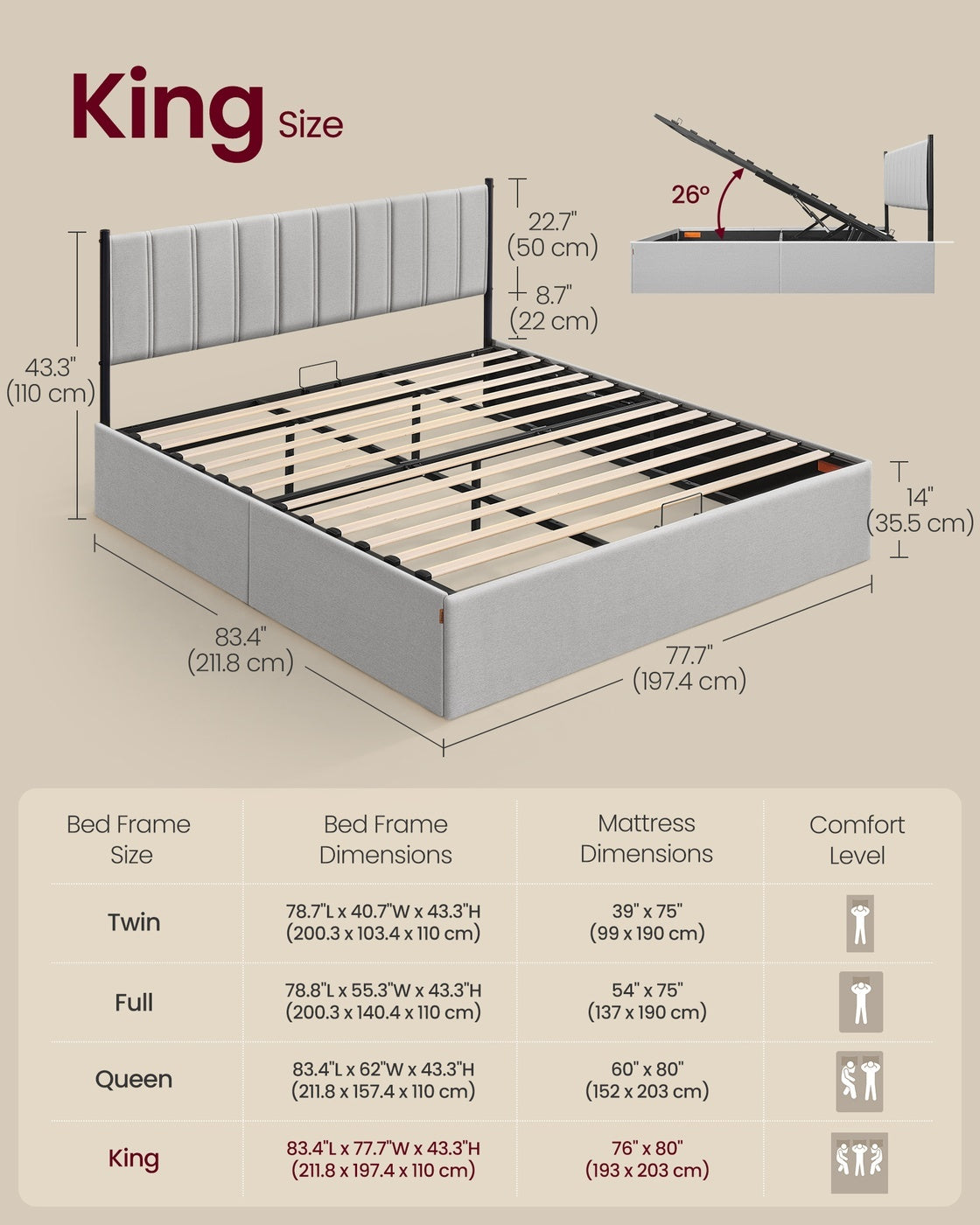 Lift Up Storage Bed Frame King Size - product photo 14