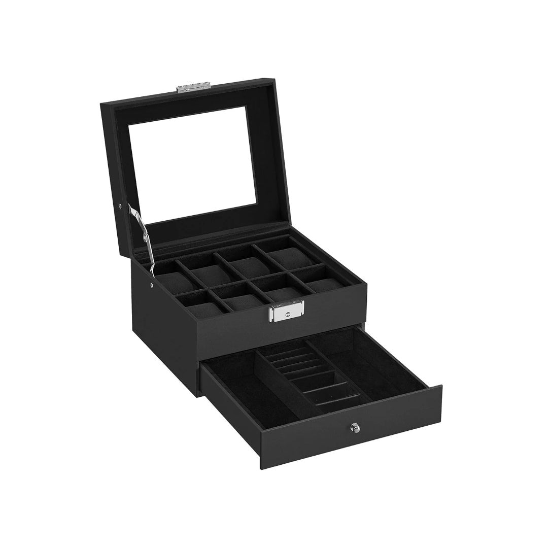 Lockable Watch Box With Glass Lid 6 8 Or 12 Slot – product view 3 | Amaraloft